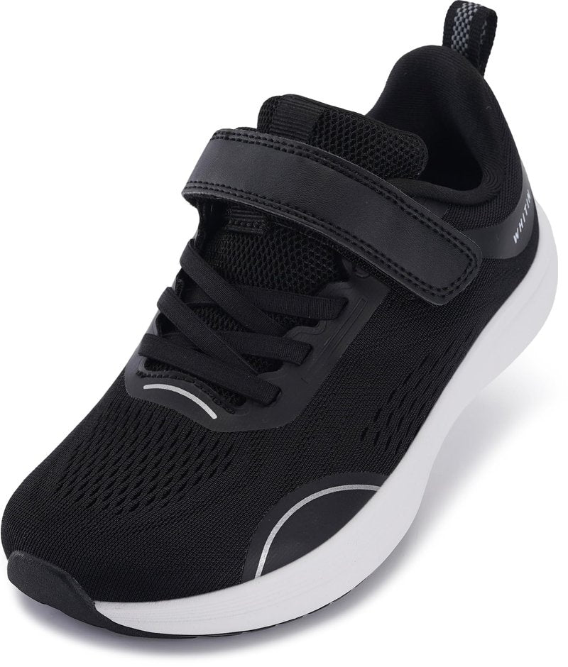 WHITIN Little Big Kids Wide Width Tennis Shoes Zero Drop Walking Sneaker Boys Girls Size 1 Road Running Training Sports School Footwear Black 32