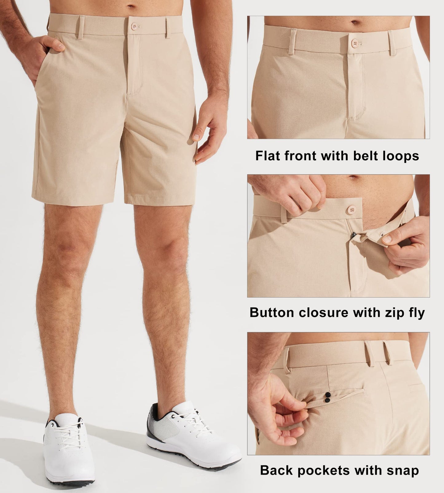 Libin Men's Golf Shorts 7" Work Dress Shorts Casual Flat Front Hybrid Short Lightweight Quick Dry Water Resistant, Khaki, Size 36