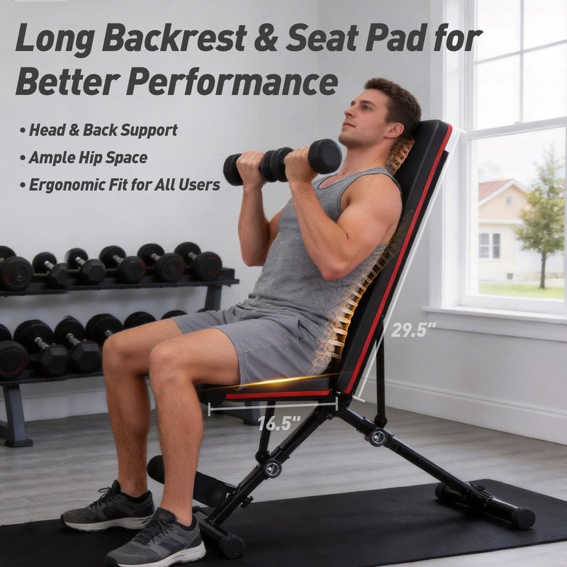 Aidoly Adjustable Weight Bench, Workout Bench 795 lbs Capacity with 72 Multi-Position Settings, Foldable Incline Decline Flat Exercise Bench for Bench Press, Sit Up, and Strength Training