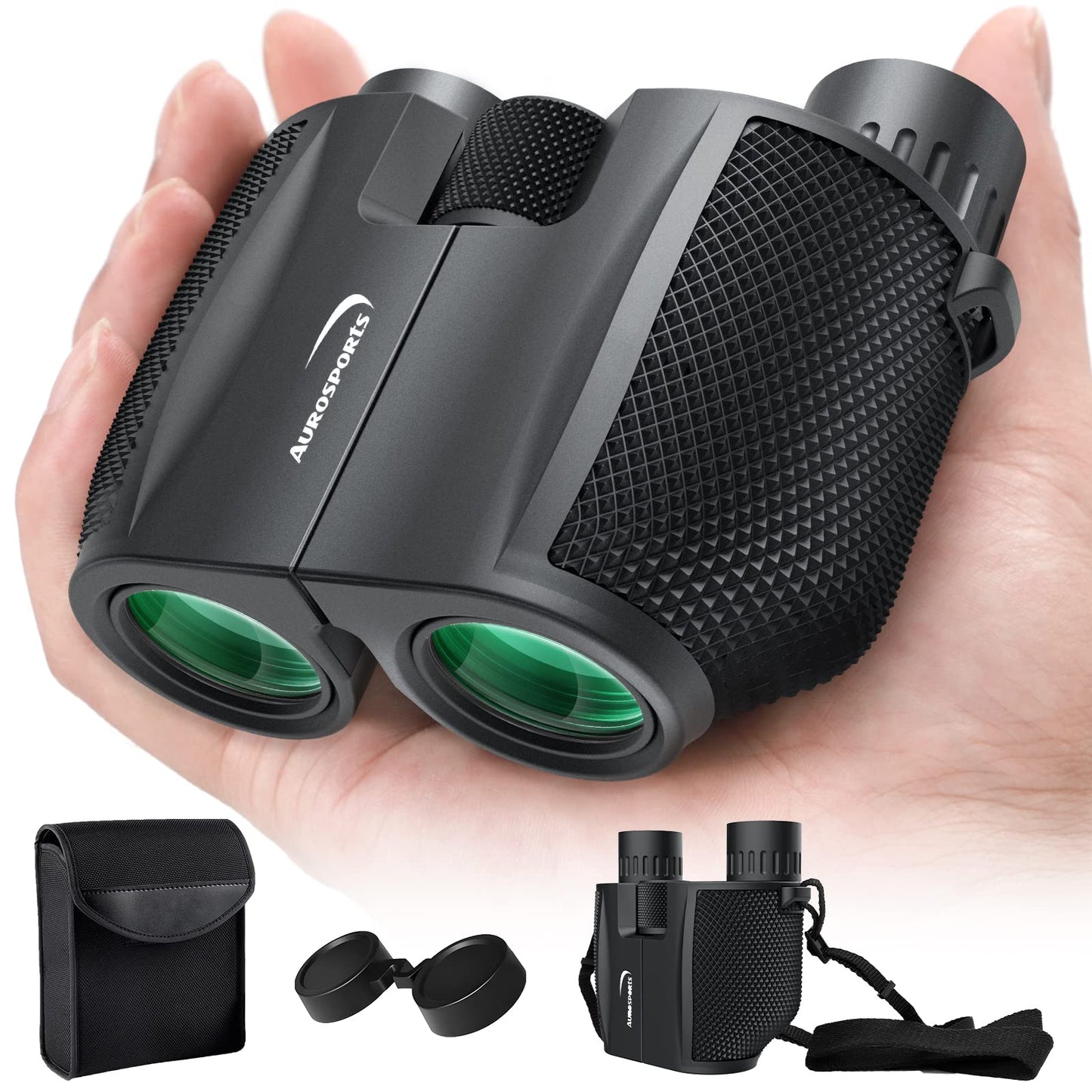 Aurosports Compact Binoculars for Adults and Kids - 10x25 Small Lightweight Binoculars for Bird Watching, Easy Focus for Theater, Cruise & Travel - Ideal Gift with Carrying Case & Strap