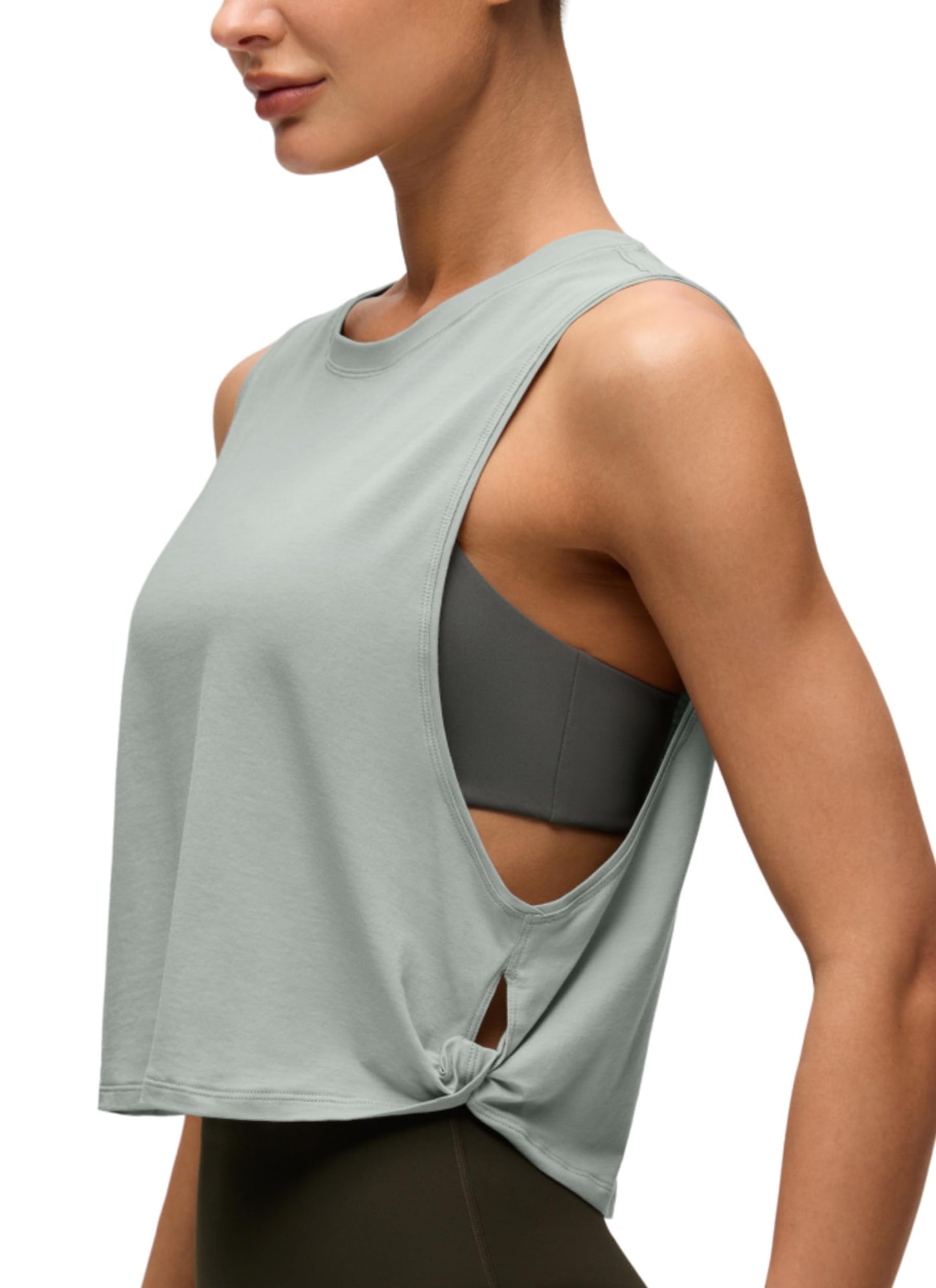 CRZ YOGA Pima Cotton Dropped Armhole Tank Jade Grey Medium