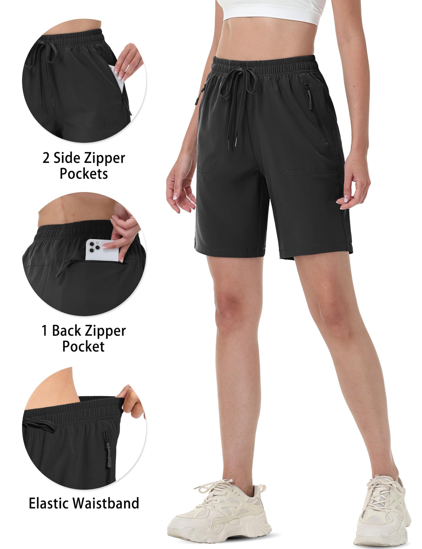 TACVASEN Hiking Shorts for Women Quick Dry Lightweight Golf Athletic Shorts with Pockets Water Resistant Summer UPF 50+ Black XL