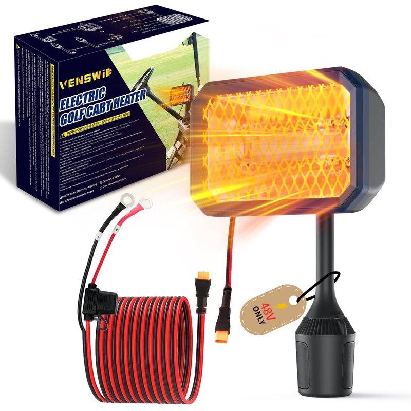 48V Electric Golf Cart Heater with Mid-Cable Quick-Disconnect, 400W Safe & Fast Silent Carbon Fiber Heating, 360° Rotatable Head, Compatible with Club Car/Yamaha/EZGO, Golf Cart Accessories, Golf Gift