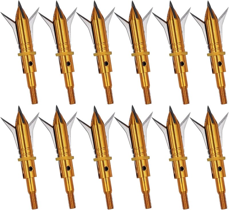 Hunting Broadheads 12-Pack - 100 Grain Screw-In Cutting Blade Arrow Tips for Traditional & Compound Bows