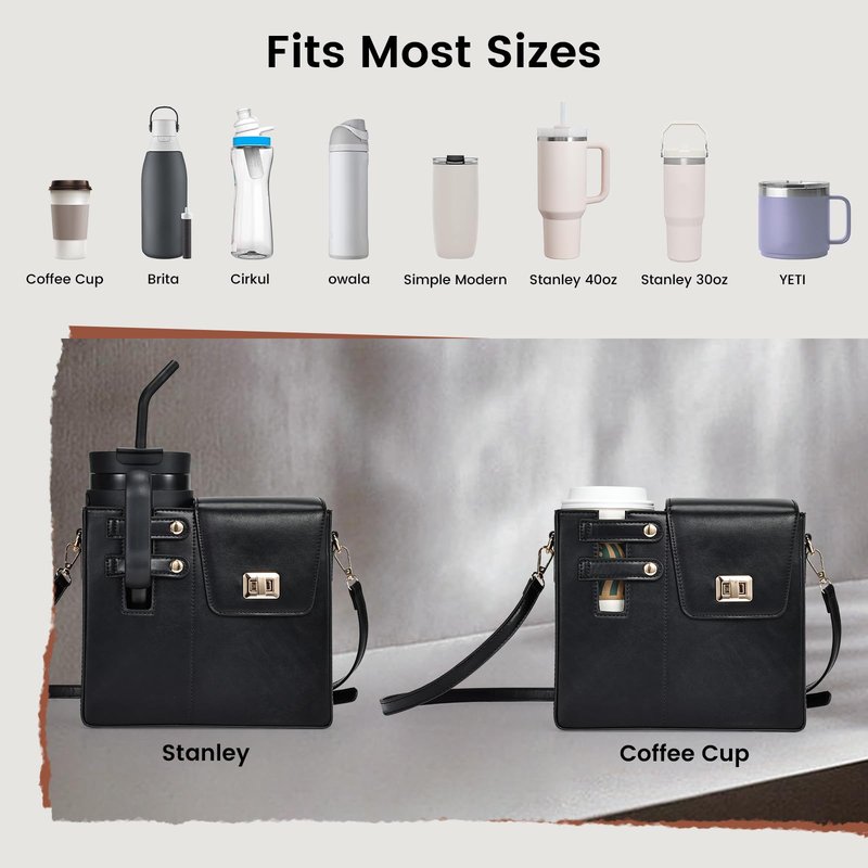 Outdoor Portable Crossbody Water Cup Storage Bag Crossbody Case with Sports Water Bottle Holder for Women Tumbler Purse with Water Bottle Pocket Compatible with Most Water Bottles Carrier Bag, Black