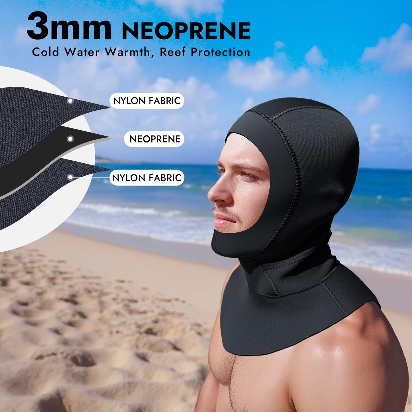 Dizokizo Diving Scuba Hood 3mm Thermal Neoprene Wetsuit Hood for Men Women Wetsuit Hat Cap for Kayaking Snorkeling Sailing Water Sports with Flow Vent (L)