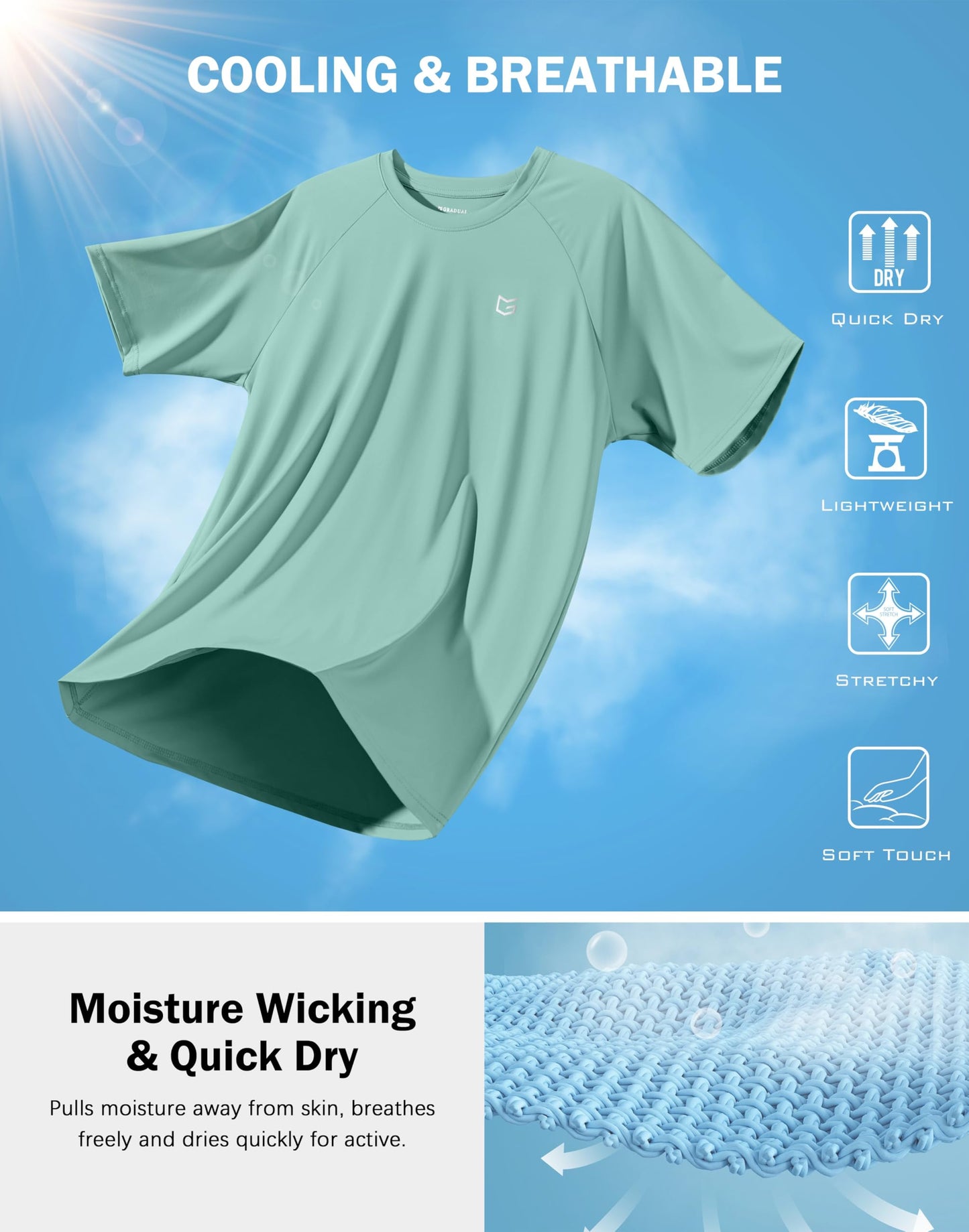 G Gradual Men's Athletic Workout T-Shirts Moisture Wicking Cooling Running Shirts Short Sleeve Performance Tee for Gym Tennis(Jasmine Green,M)