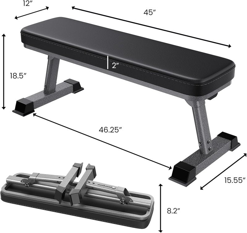 Foldable Flat Weight Training Bench - Multi-Purpose Gym Equipment for Ab Exercises | Compact Design
