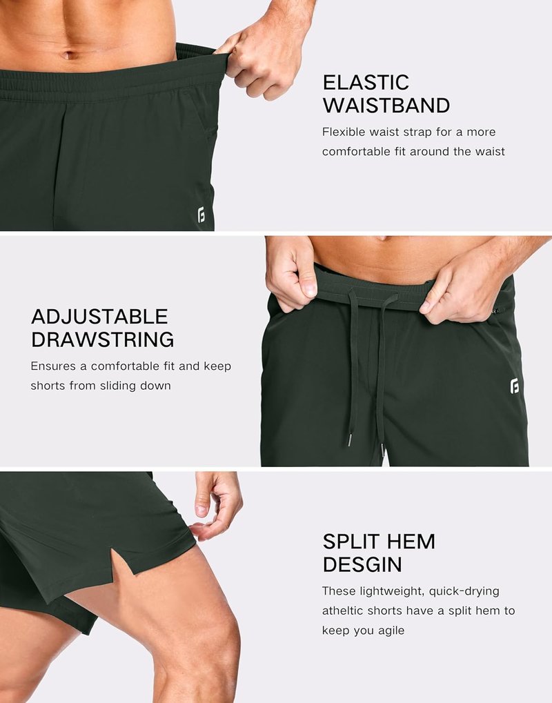 Men's Lightweight Athletic Shorts - Quick Dry Gym Workout Shorts with 2 Zipper Pockets | 7" / 5" / 9" Sizes
