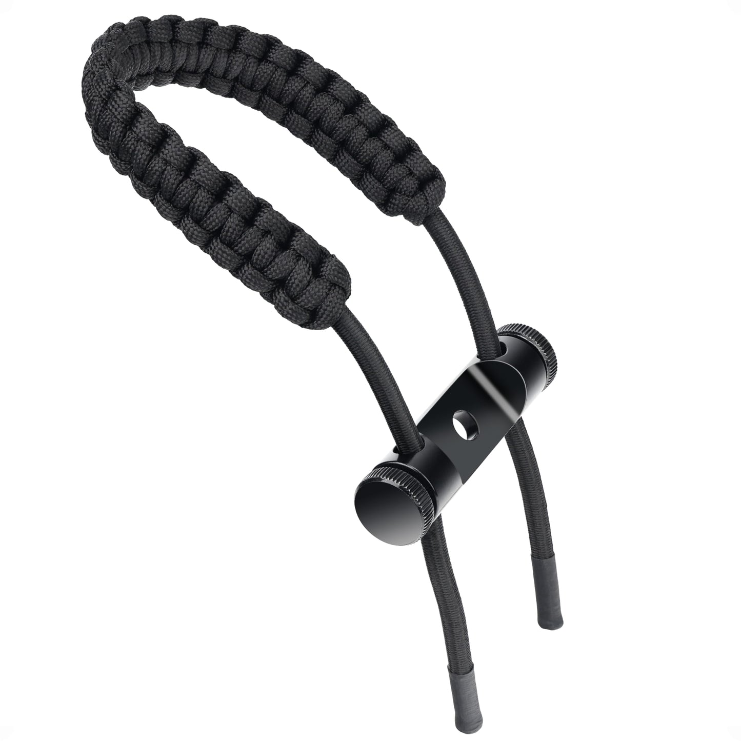 SUNYA Archery Bow Wrist Sling, 550 Paracord Strap with Stretch Lanyard. Fit Compound Bow Stabilizers (Aluminum Mount-Black)