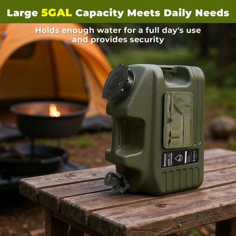 Hanaoyo 5 Gallon Camping Water Jug with Spigot, Water Container BPA Free Water Storage with Tool Bag, Portable Water Tank Emergency Water Storage for Hiking, Camping, Picnic, Home Use