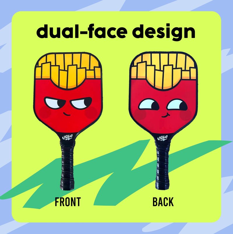 Kids Pickleball Paddle Set of 2 - Burger & French Fries Pickleball Paddles with 2 Balls, Lightweight, Fiberglass, Better Control, Beginner Racket, Perfect Pickleball Gift for Children Ages 4-12, Yoza