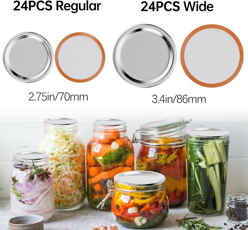 Mason Jar Lids - 48PCS Wide & Regular Mouth Vacuum Seal Compatible | No Date Reminder