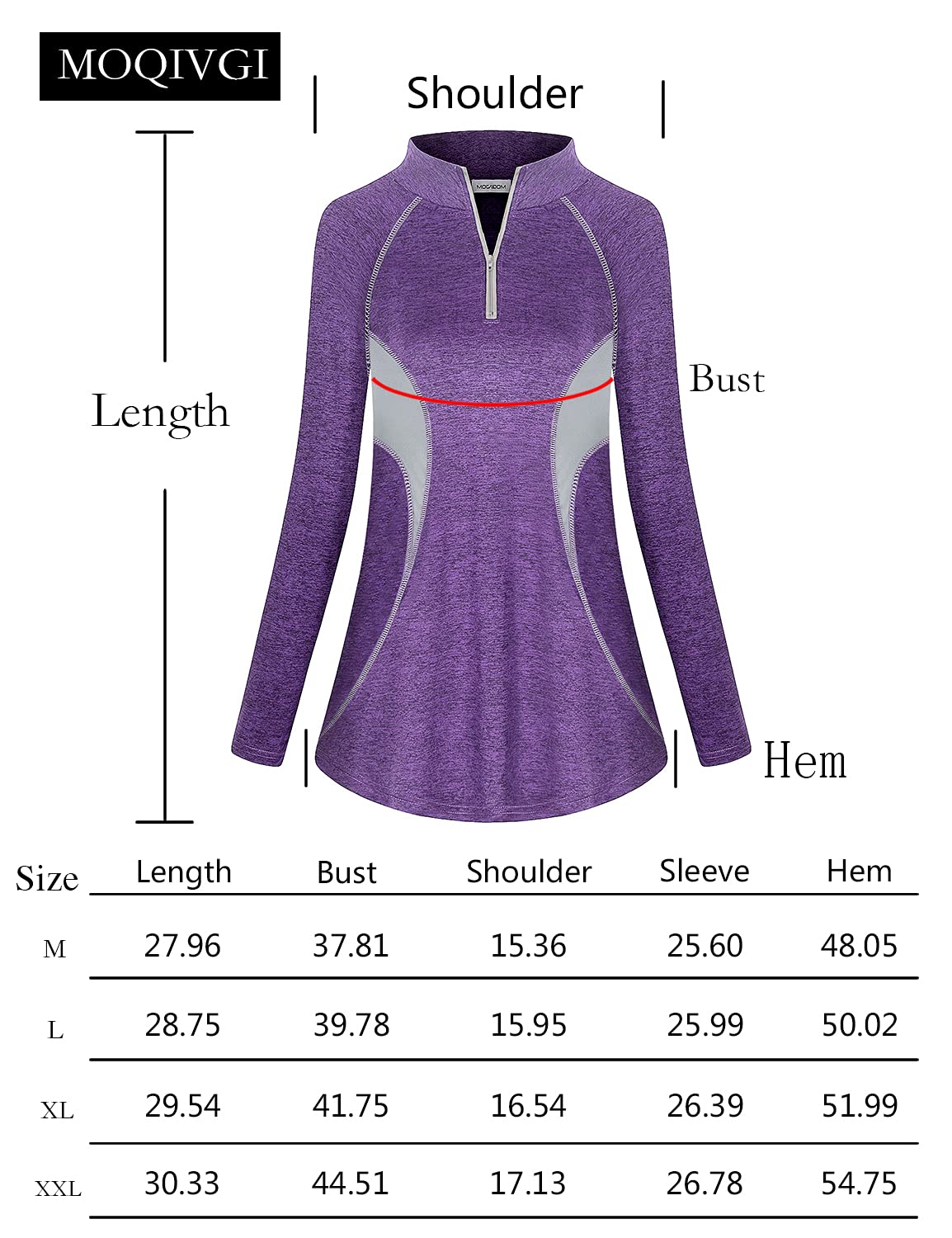 MOQIVGI Womens Activewear Tops Long Sleeve Workout Shirts with Collar Loose Fit half Zip Athletic Pullover Training Exercise Fitness Apparel Purple X-Large