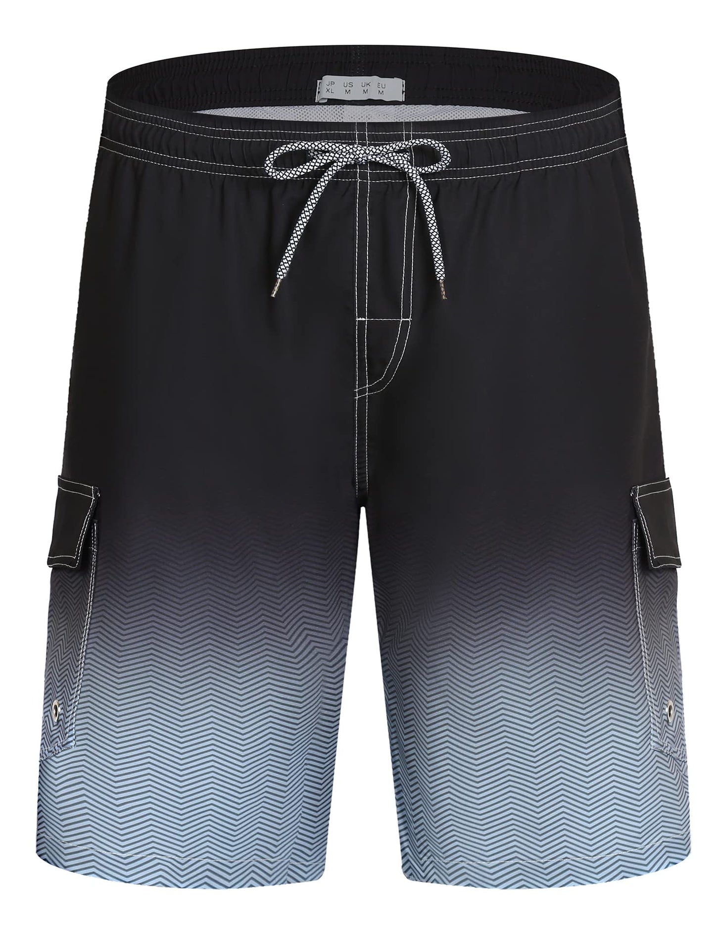 ELETOP Men's Swim Trunks Quick Dry Bathing Suit Swimming Board Shorts Mesh Lining Beach Swimwear Cargo Gradient Black L