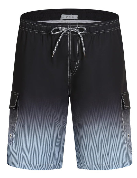 ELETOP Men's Swim Trunks Quick Dry Bathing Suit Swimming Board Shorts Mesh Lining Beach Swimwear Cargo Gradient Black L
