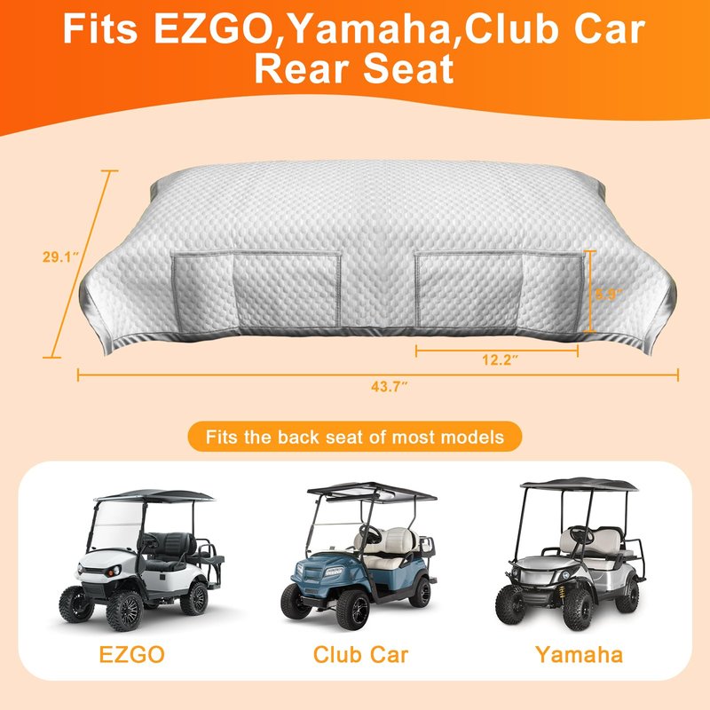 Golf Cart Rear Seat Blanket for EZGO, Club Car, Yamaha , Enhanced Quality Material, 43.7''x 29.1'',Easy to Install and Clean, 4 Convenient Pockets, Gray Golf Cart Back Seat Covers, Double Non-Slip