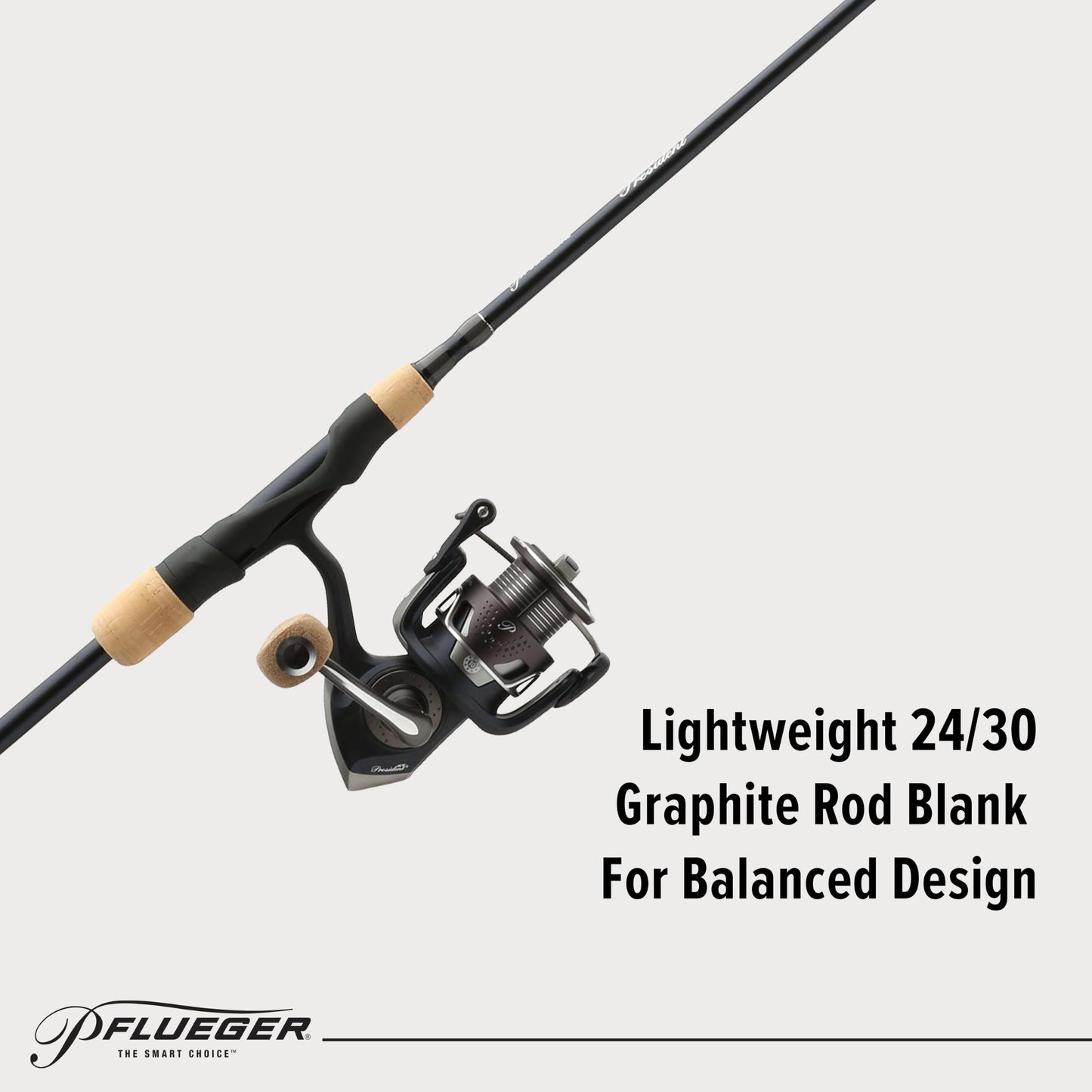 Pflueger President XT Spinning Reel and 6'6" Fishing Rod Combo, Medium Power, 2-Piece Graphite Rod, Size 30 Reel, Aluminum Spool
