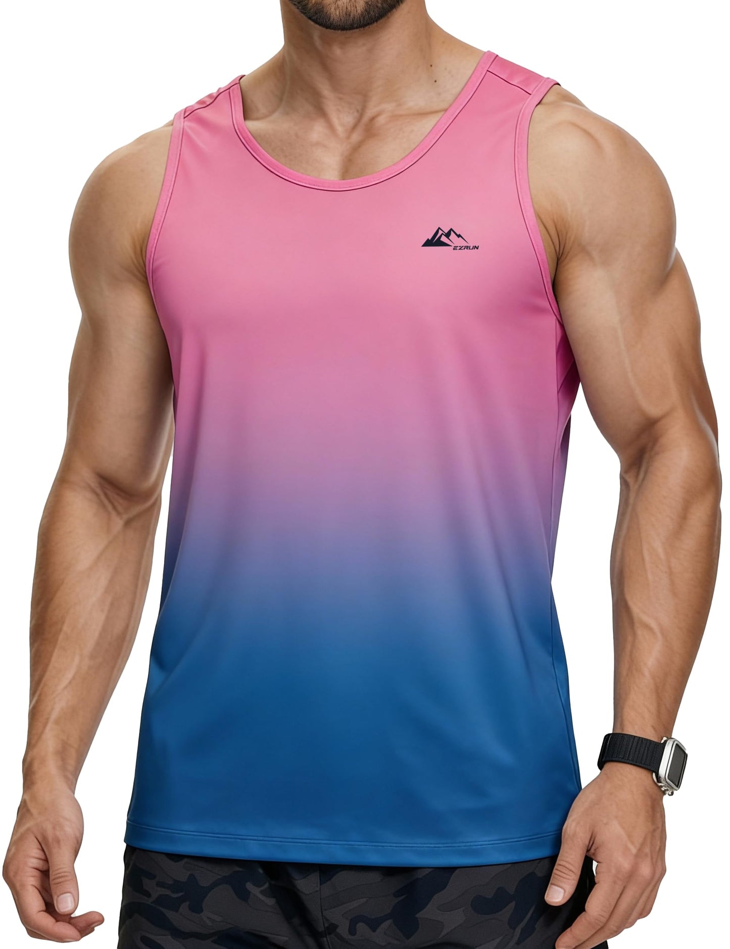 EZRUN Men's Quick Dry Tank Top UPF 50+ Summer Workout Muscle Sleeveless Shirts for Swim Beach Gym Bodybuilding