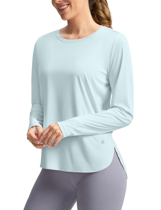 Women's Sun Shirts UPF 50+ Long Sleeve UV Protection Shirt Lightweight Quick Dry Workout Hiking Tops for Women(Light Blue,S)
