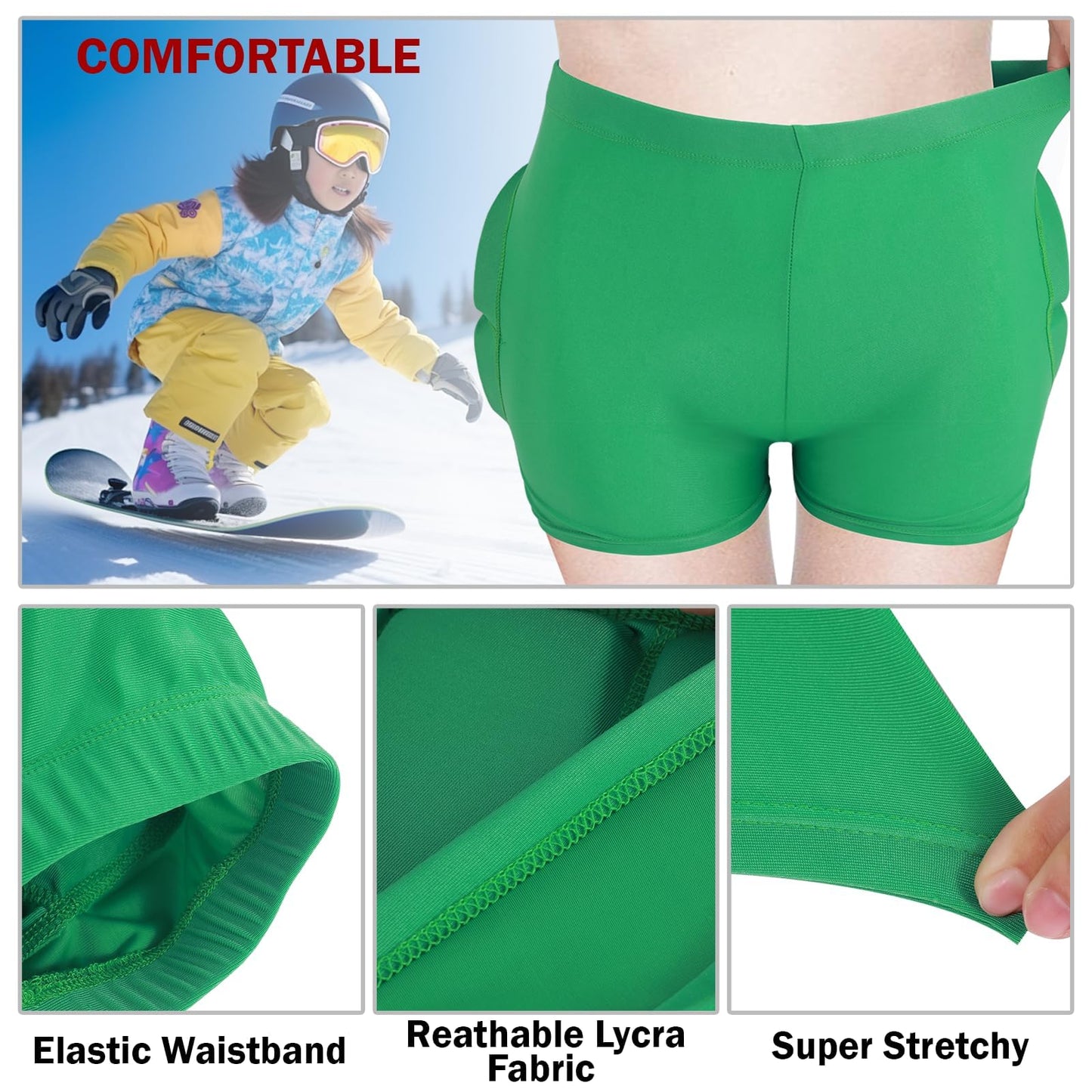 Kids Butt & Hip Padded Shorts for Skating,Youth Hip Protection Pads Figure Skating Shorts Crash Butt Pads for Tailbone & Butt (Black, X-Small)