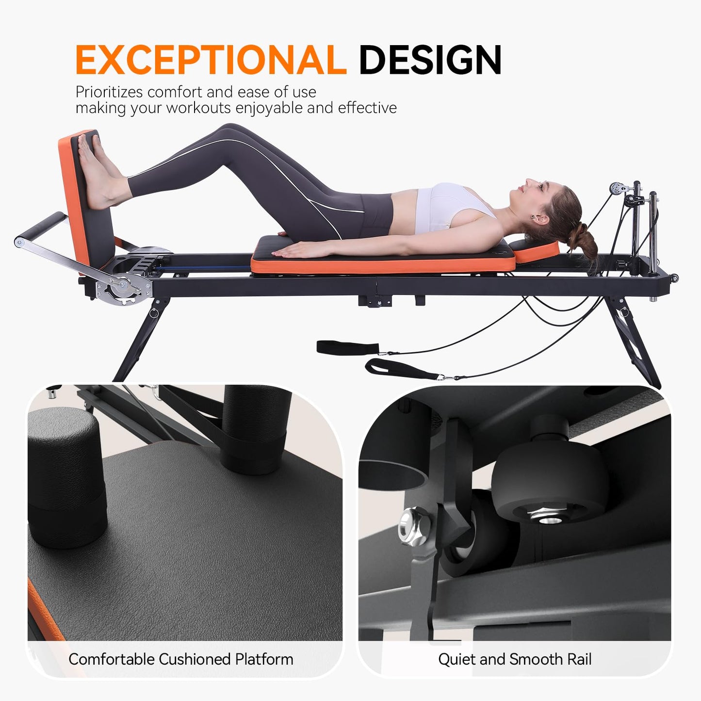 Ntoaujao Pilates Reformer, Foldable Pilates Machine for Home Gym Workout, Pilates Equipment Set with Springs, Cords & Jump Board, Suitable for Beginners & Advanced Users, Up to 250 lbs Weight Capacity