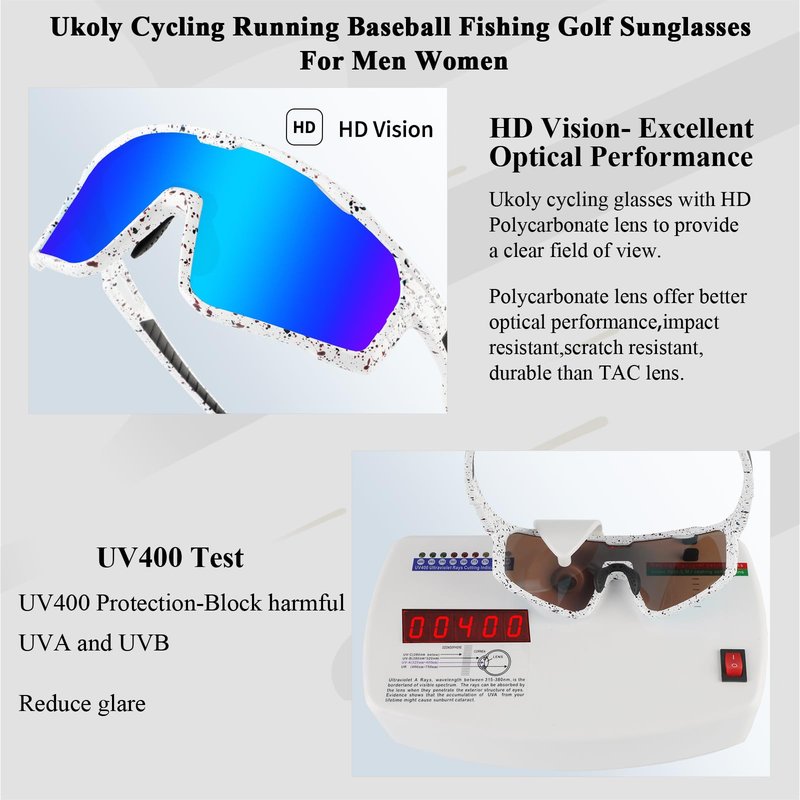 Ukoly Baseball/Running/Fishing Sunglasses Cycling Glasses For Men Women,Sport Sunglasses/Glasses HD Lens UV400 Protection TR90 Frame Windproof 620 WB