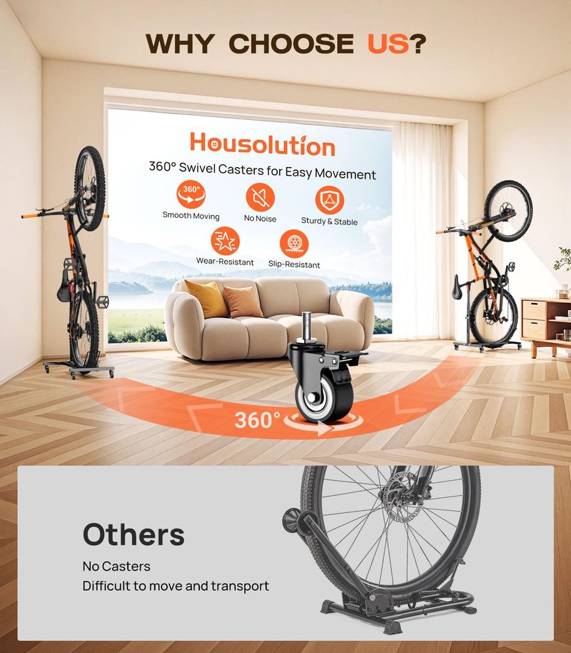 Housolution Vertical Bike Stand with Wheels up to 29", Adjustable Height, No Drilling holds up to 80lbs, Freestanding Bicycle Rack for Garage & Apartment, Bike Stand Floor for MTB/Road Bikes