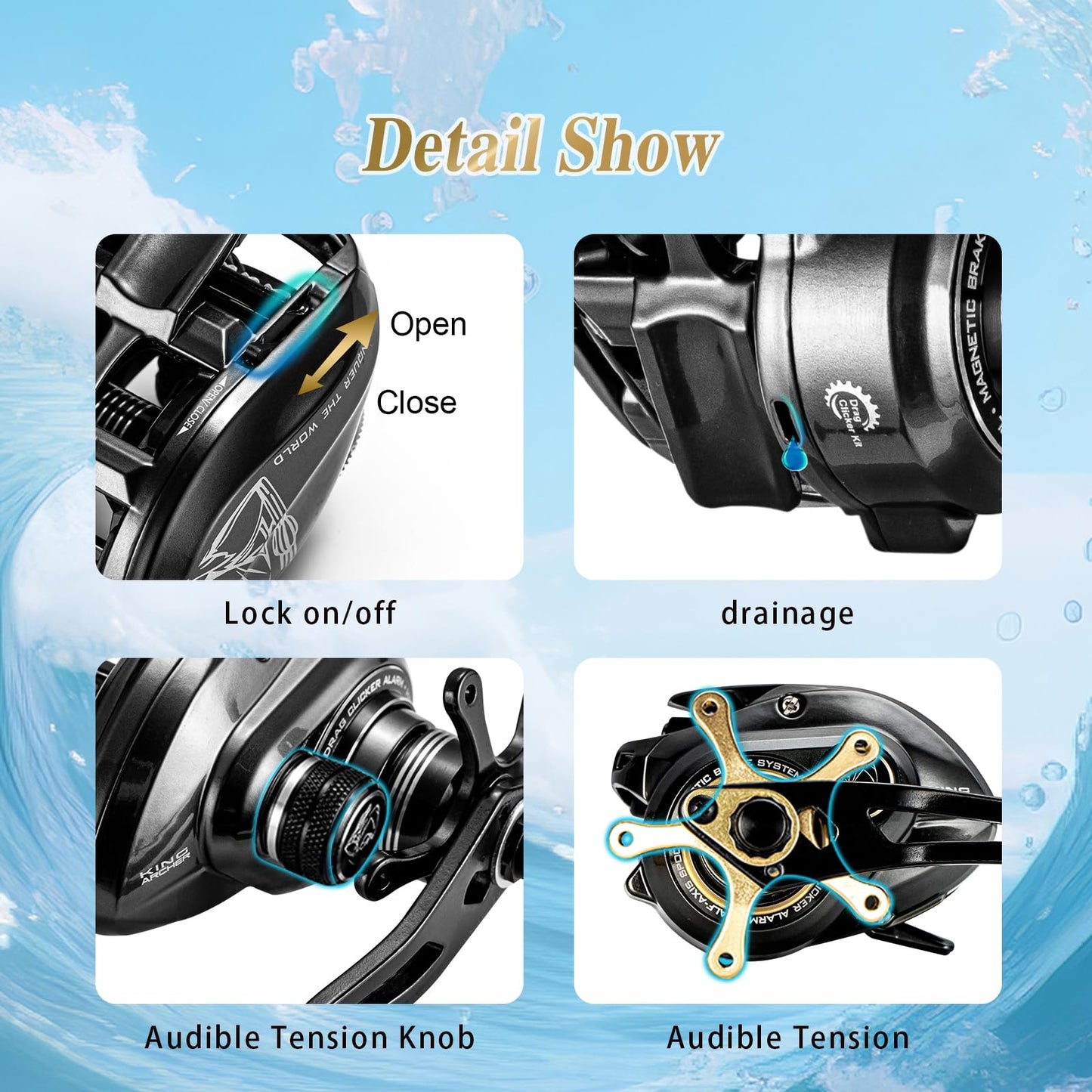 DOVIELLO GKA300 Baitcaster Reels 9+1BB 20LB Drag Deep Spool Baitcasting Reel Super Smooth Single Power Handle 6.4High Speed Gear Ratio Saltwater Baitcaster Fishing Reel - Right Hand