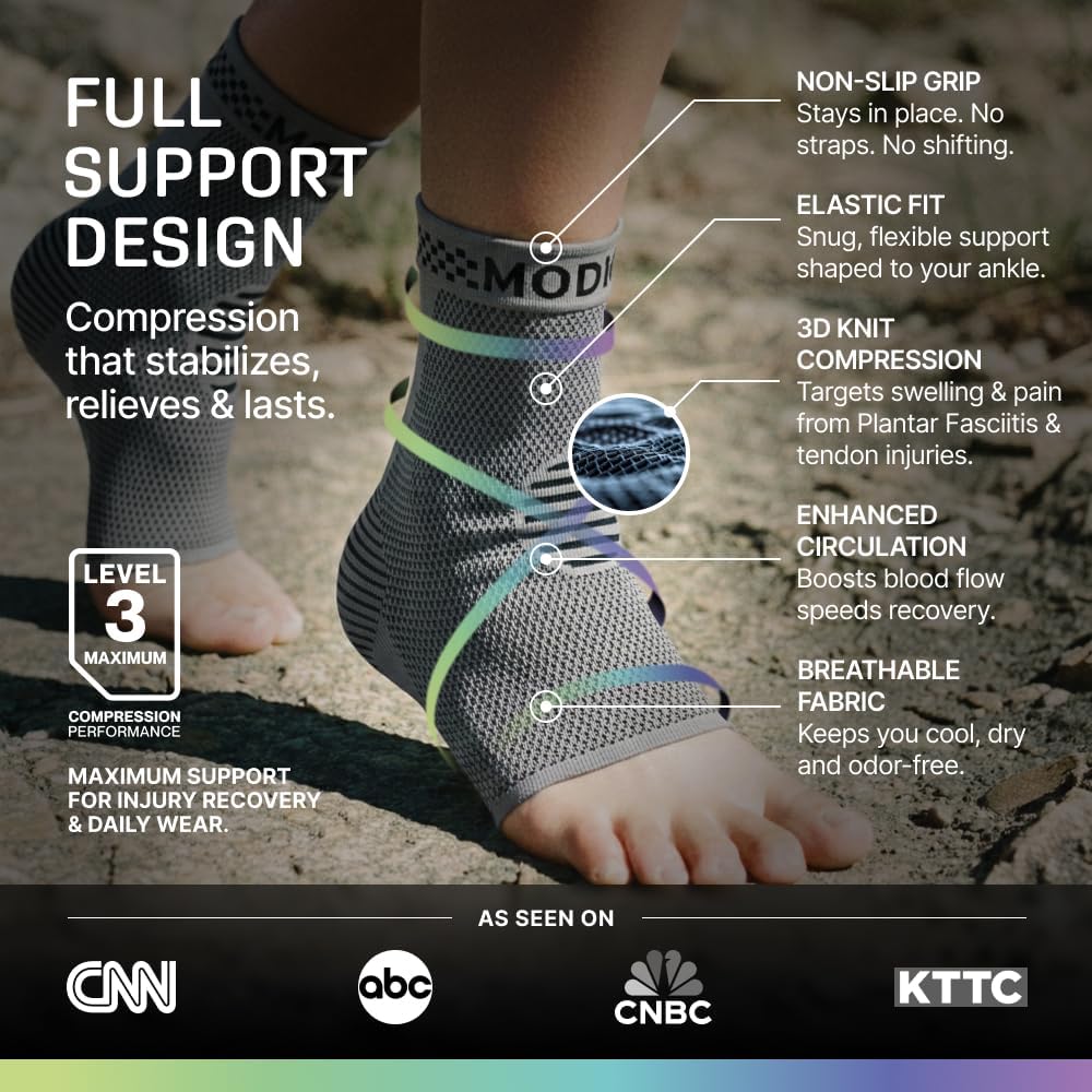 Modvel Ankle Brace Compression Sleeve - Foot & Ankle Support Socks for Sprains, Tendonitis & Arthritis | Unisex Design
