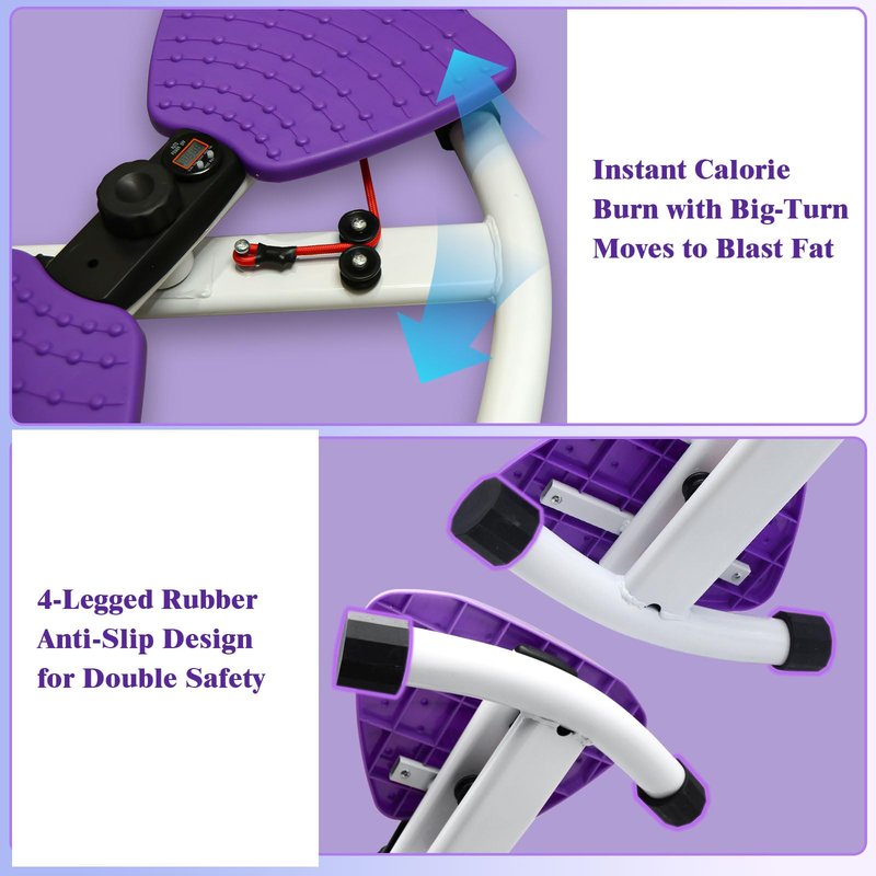 Nereusfwater Waist Twister Machine, 330 lbs Capacity, Noiseless Anti-Slip Twist Board with Resistance Bands, Adjustable Tension Knob & Foot Massage, Digital Display Tracks Time, Reps & Calories, Home Core Trainer for Men & Women (purple，with a display sc