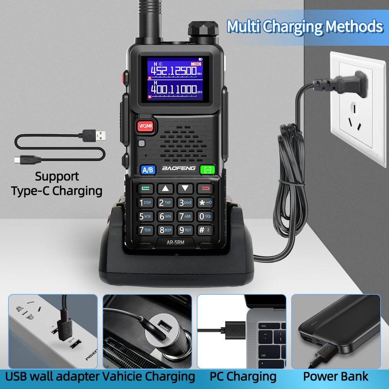 BAOFENG Radio AR-5RM Ham Radio Handheld UV5R Upgraded Walkie Talkies Long Rang Rechargeable 10W NOAA Emergency Receiver Two Way Radios with Acoustic Tube Earpiece for Survival Gear Hunting,2 Pack