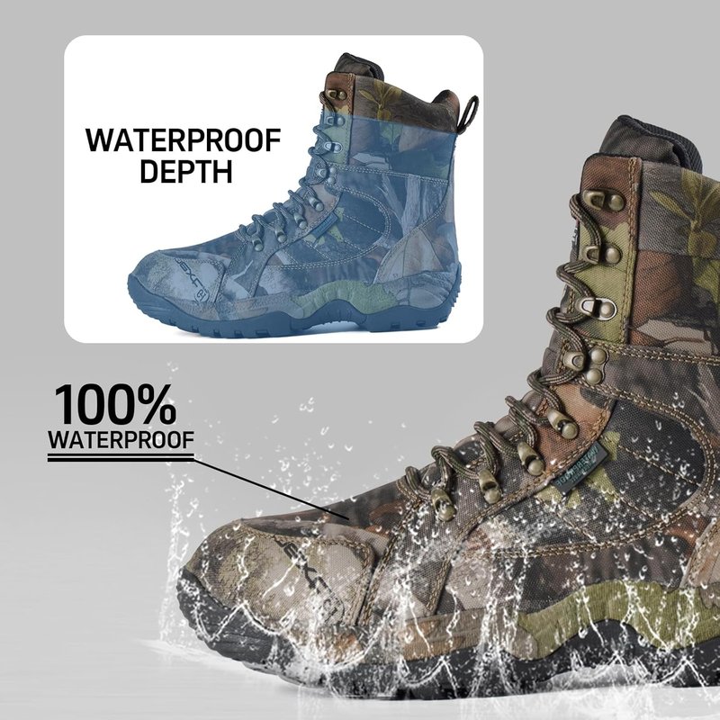 Waterproof Men's 8" Camo Hunting Boots - Lightweight Insulated Hiking Boots with 200g Thinsulate