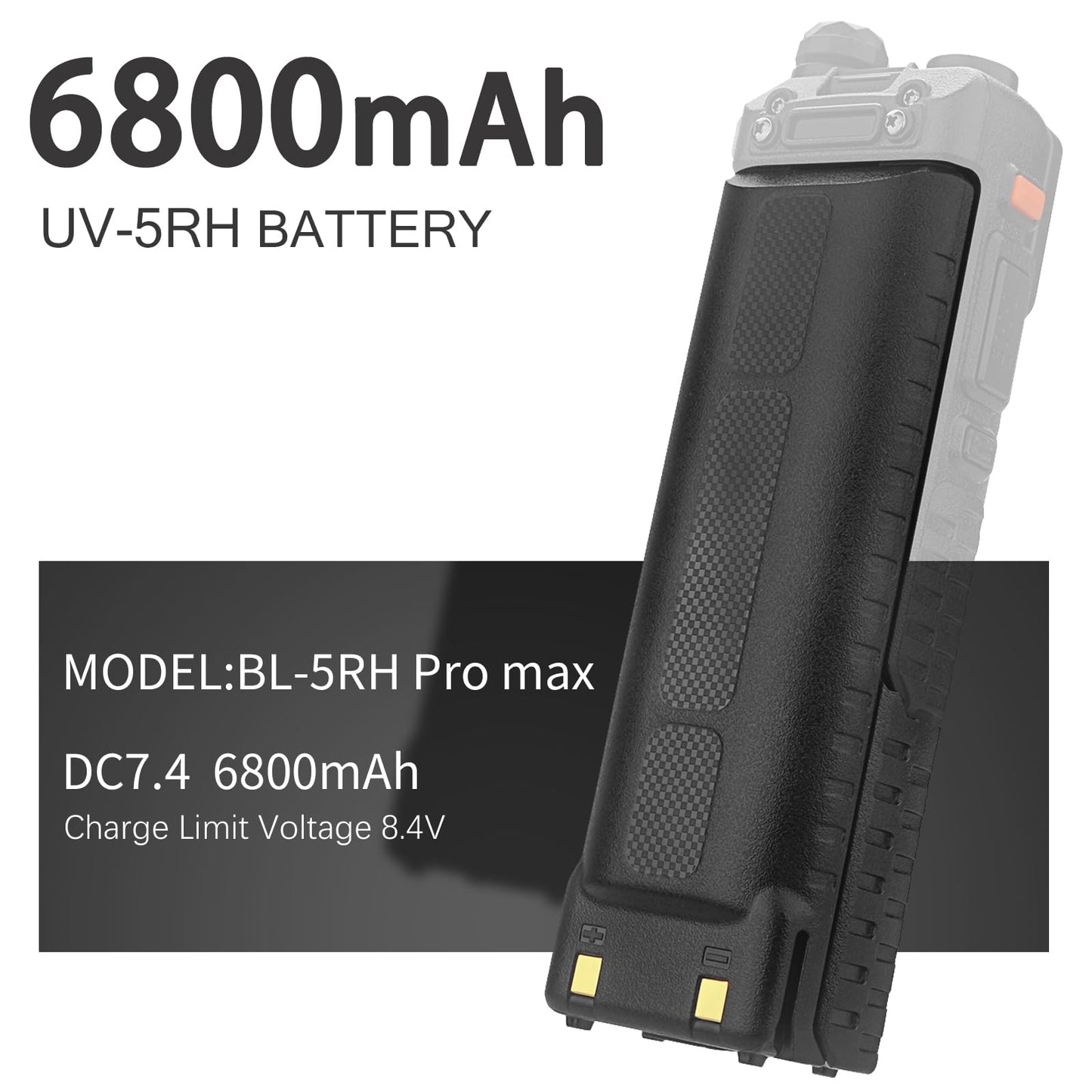 BaoFeng UV-5RM Battery,6800mAh High Capacity 5RM Extended Rechargeable Battery USB-C Charging 7.4V UV-5RM UV-5RH PRO GM-5RH UV-5G Plus GMRS 5RM Series Two-Way Radio (2 Pack+USB-c Charging Cable)