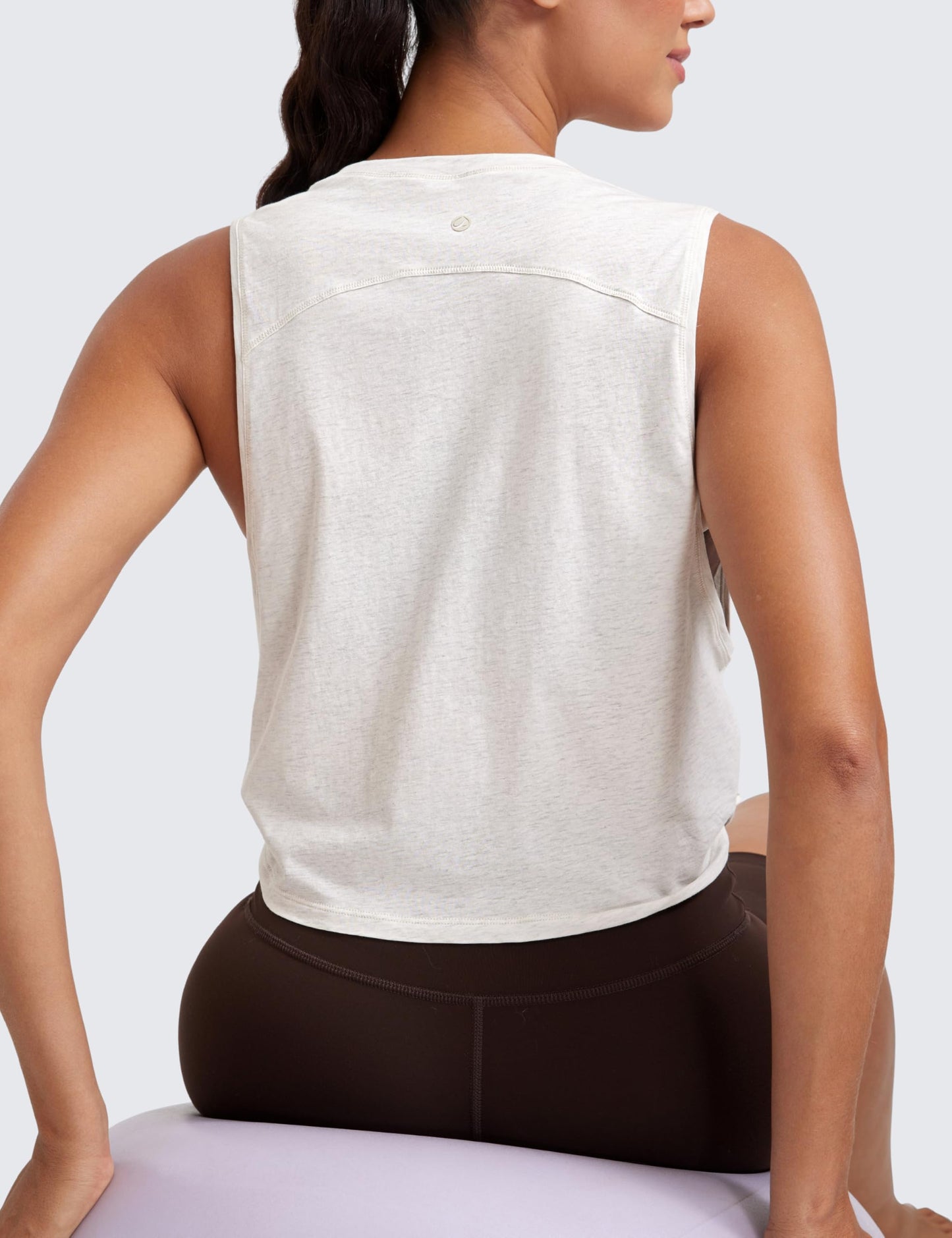 CRZ YOGA Women's Sleeveless Cotton Crop Tank Top for Yoga Gym Running Workout - Deep Armhole Ice Grey/White X-Small