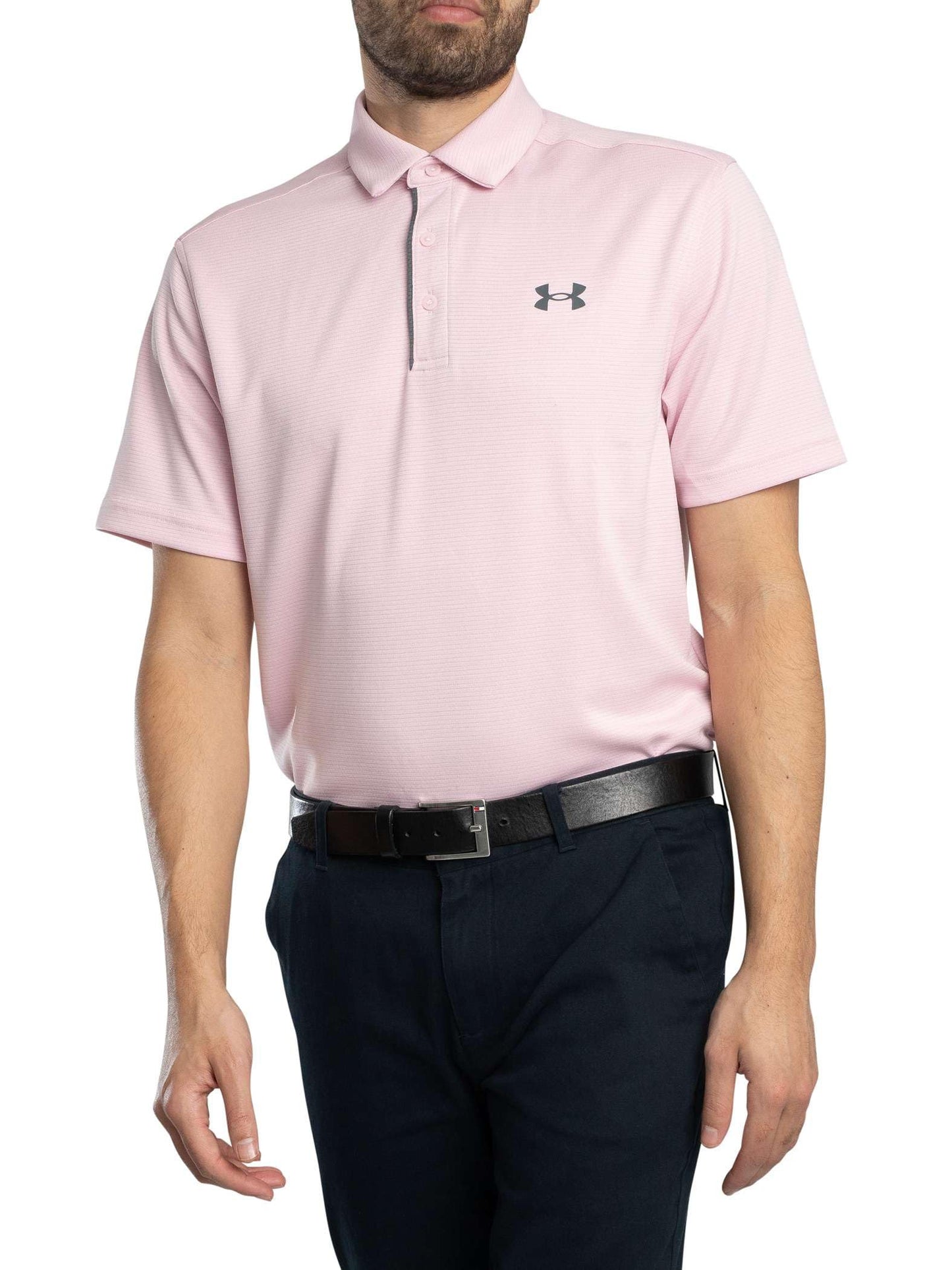 Under Armour Men's Tech Golf Polo, (647) Prime Pink / / Pitch Gray, Large