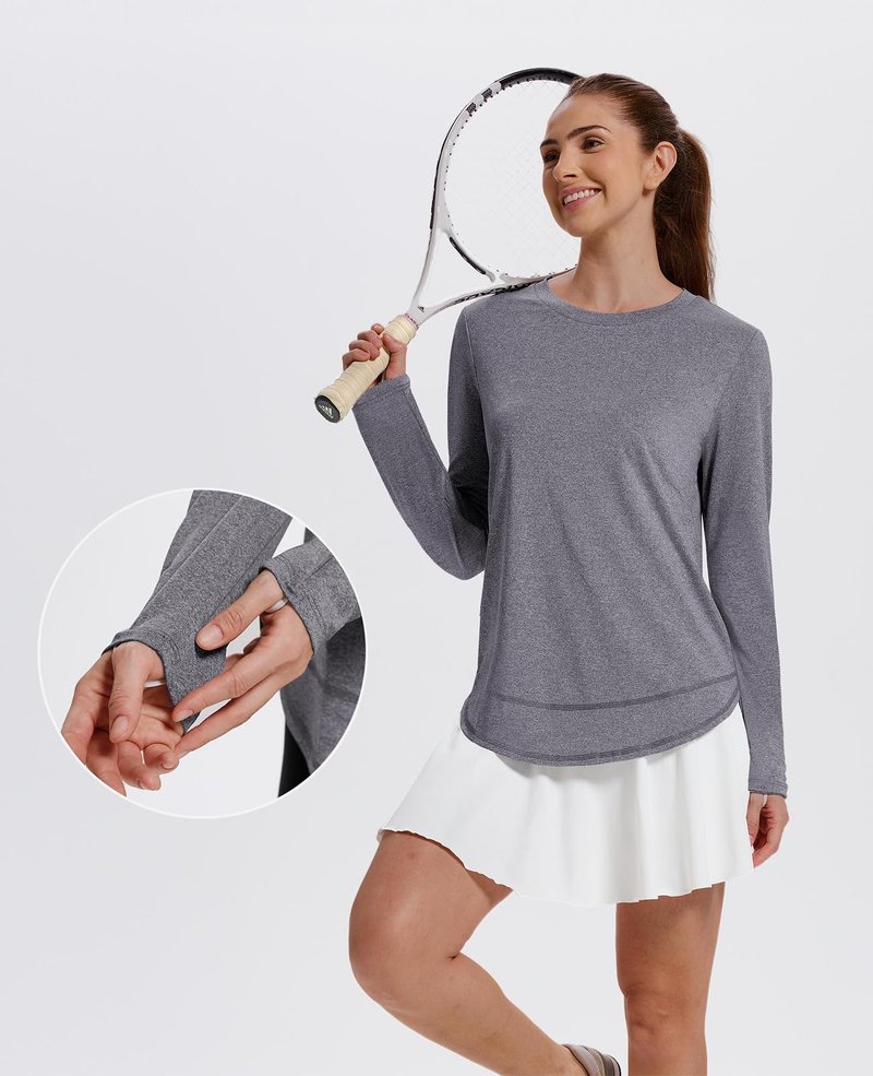 Womens Workout Tops Long Sleeve Swim Shirt Rash Guard Athletic Tops Ropa Deportiva para Mujer‌ Running Loose Fit Exercise Beach Vacation Lightweight Sweatshirt Grey M