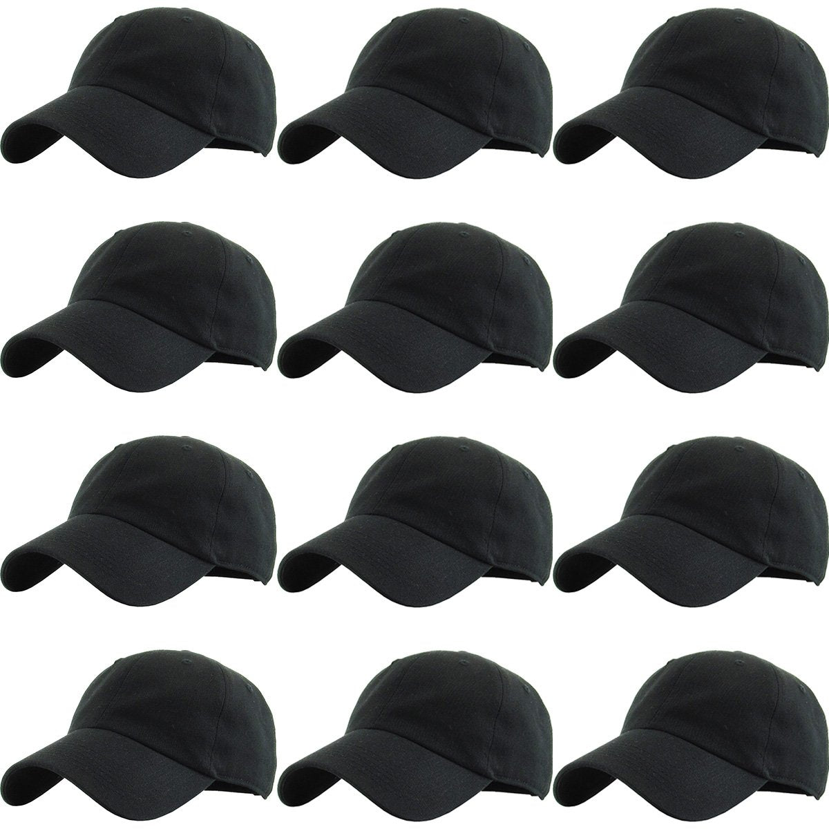 KBETHOS Classic Cotton Dad Hat Bundle Adjustable Unconstructed Plain Cap (One Size, Black (12 Pack))