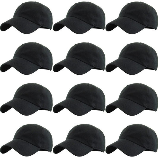 KBETHOS Classic Cotton Dad Hat Bundle Adjustable Unconstructed Plain Cap (One Size, Black (12 Pack))