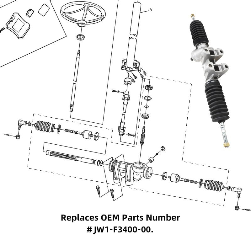 Roykaw Golf Cart Steering Gear Box Assembly Replacement with Tie Rod Ends Compatible with Yamaha G29/Drive Gas & Electric Models, Steering Rack and Pinion, Durable and Sturdy, OEM# JW1-F3400-00