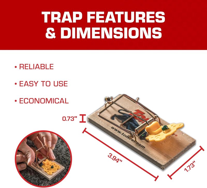 Tomcat Wooden Mouse Traps - Non-Chemical, Disposable Traps for Homes | 4 Count (Pack of 3)