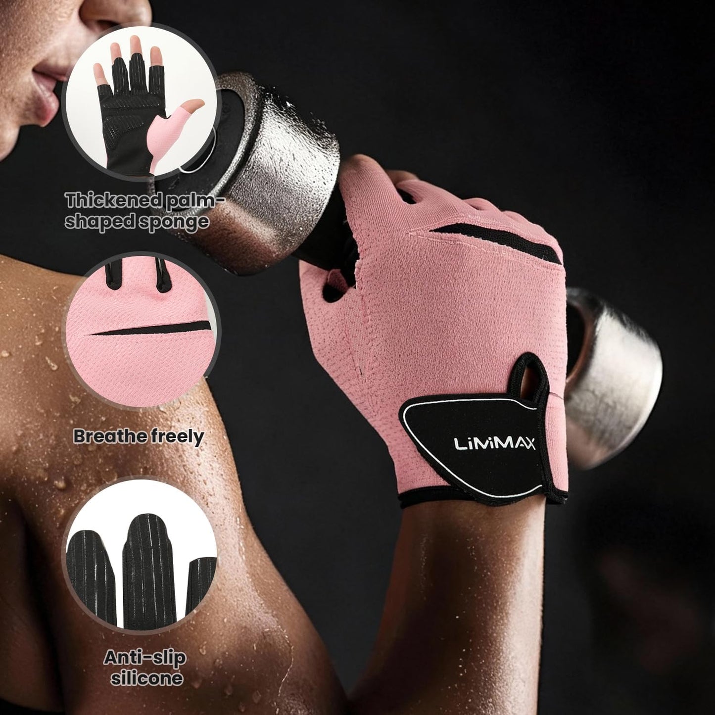 Workout Gloves for Women & Men - Breathable Half Finger Fitness Gloves with Non-Slip Padded Palm | Lightweight for Weight Lifting, Cycling, Crossfit, Training - Pink