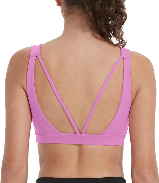 Attifall Women's Strappy Sports Bra Low Impact Yoga Bras Workout Bras with Removable Pads(Light Purple/M)