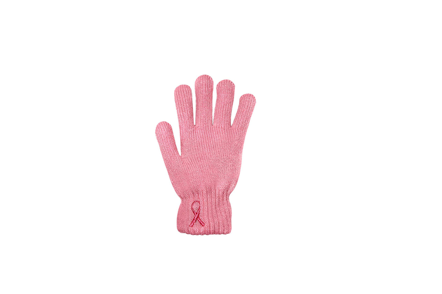 Women’s Winter Set, Knitted Beanie with Pompom and Gloves, Pink Ribbon Breast Cancer Awareness (White Beanie and Pink Gloves)