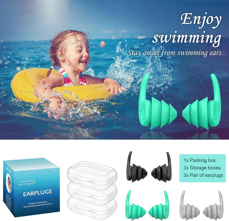 Kids Swimming Ear Plugs - Waterproof Reusable Silicone Earplugs for Boys & Girls | Ages 4-12