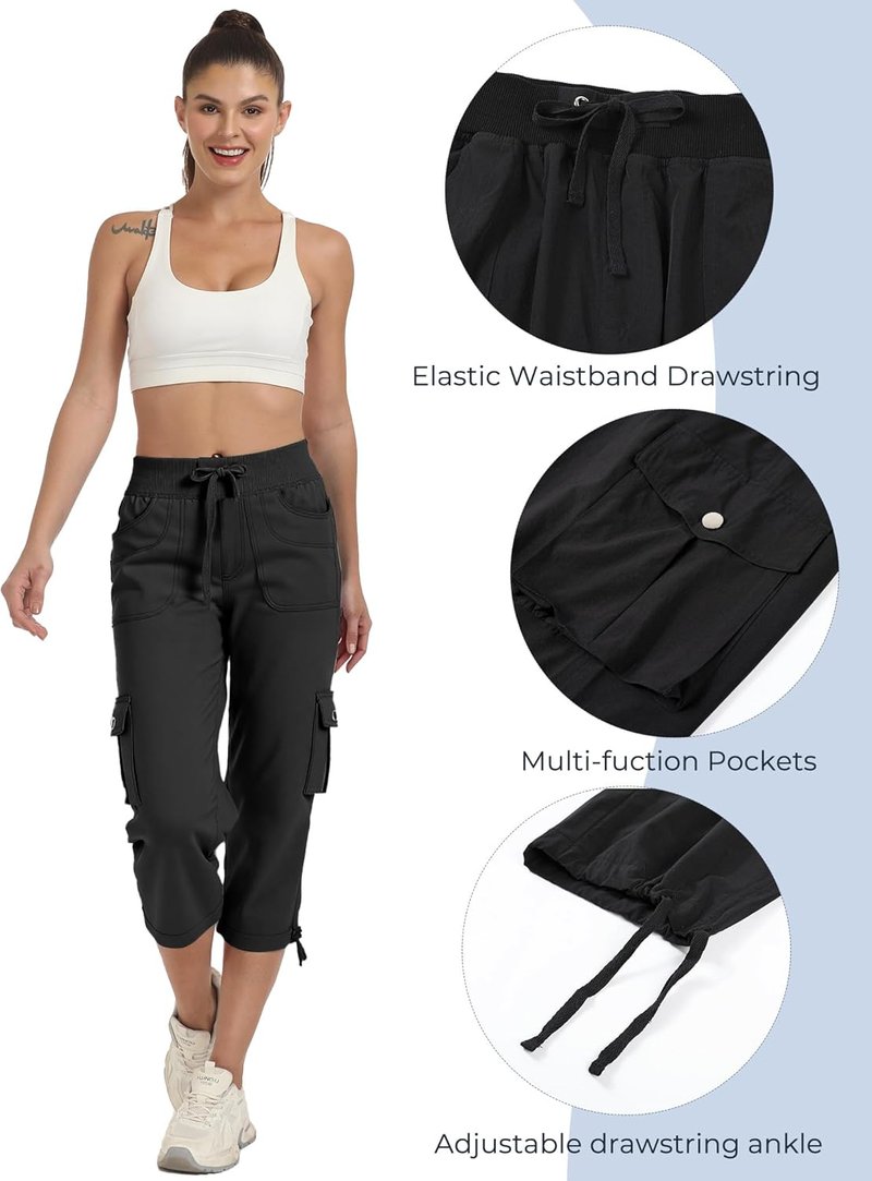 Women's Hiking Capri Pants - Quick Dry Athletic Cargo with Pockets | Loose Fit for Travel & Casual Wear