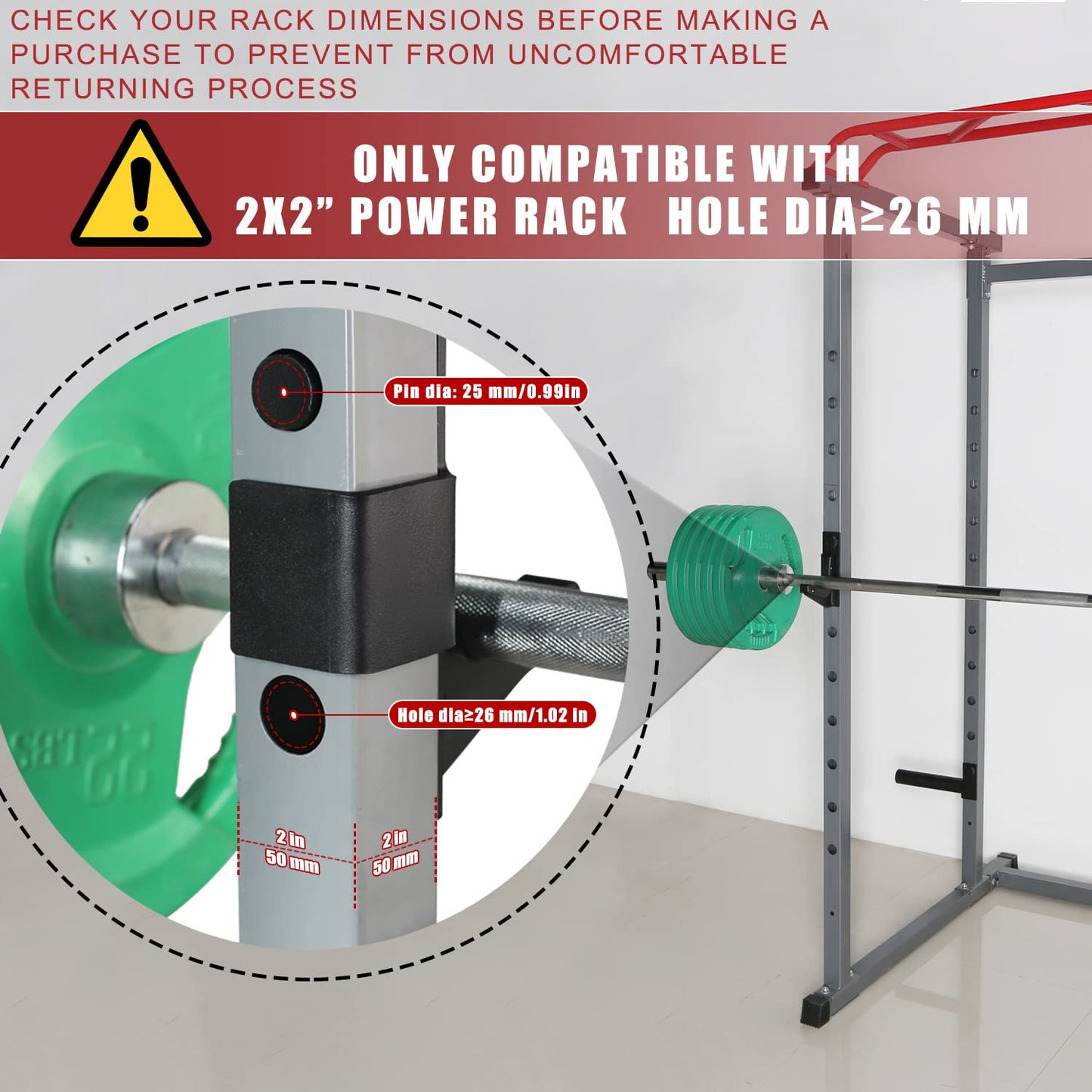 SYL Fitness J-Hooks for 2x2" Power Rack with 1" Hole, Barbell Holder/Squat Rack Accessories J Cups