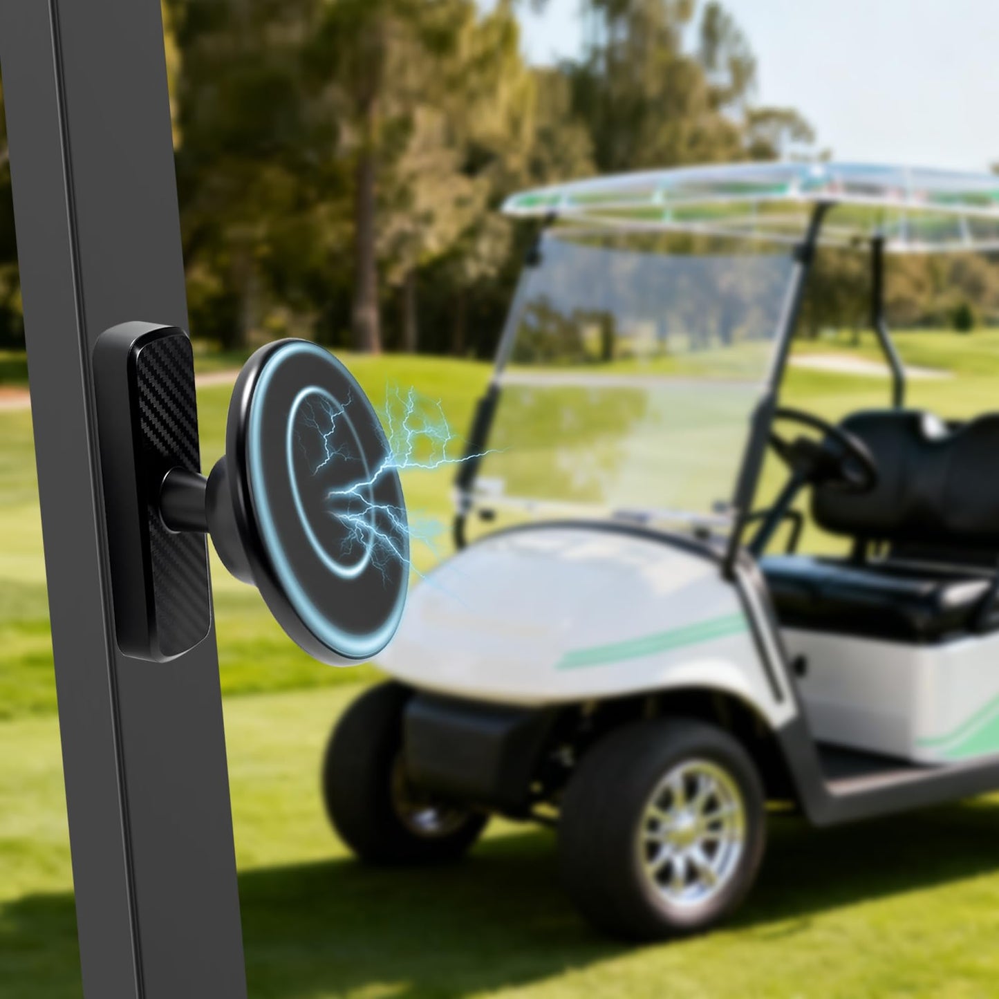 Nkmooxe Magnetic Phone Mount, Golf Cart Accessory, 360° Rotatable and Adjustable, Compatible with MagSafe iPhone and All Smartphones, Suitable for Refrigerator, Shelves, Kitchen, Gym, etc