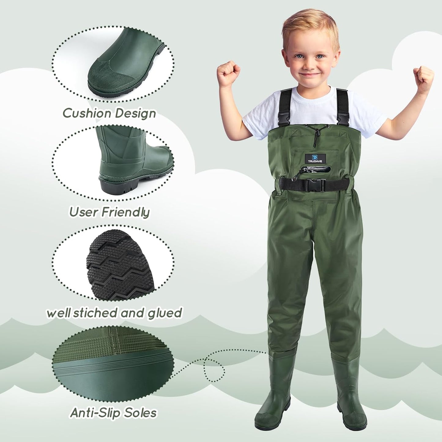 Trudave Chest Waders for Kids - Waterproof & Lightweight Youth Fishing Gear | Perfect for Hunting