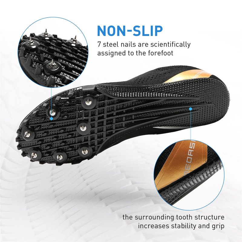 Medasain Track and Field Shoes for Men Women Kids Boys Girls Youth Spikes Professional Athletic Sprint Running Racing Shoes Black